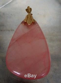 Large Rose Quartz Stone Drop 585 14k Gold Pendant Necklace