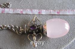 Large Unique Sterling Silver Rose Quartz Orb/Egg Amethyst Necklace 26