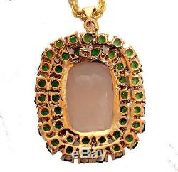 Large pendant with rose quartz and Chrome Diopside Yellow gold from 925 Silver
