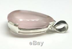 Large rose quartz faceted pear pendant solid Sterling Silver, New, 40 x 24mm