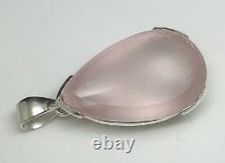 Large rose quartz pear pendant, solid Sterling silver, faceted, beautiful, new