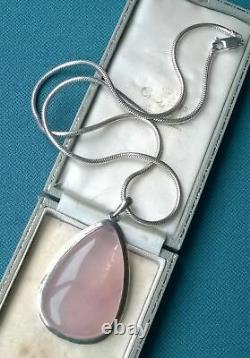 Large rose quartz pendant solid sterling 925 with 20 heavy snake chain