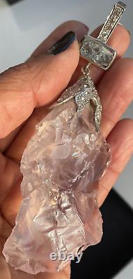 Large rough cut rose quartz & aquamarine pendant