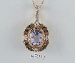 LeVian 14K Rose Gold Amethyst Smoky Quartz White Sapphire Necklace Pendant