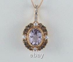 LeVian 14K Rose Gold Amethyst Smoky Quartz White Sapphire Necklace Pendant 18