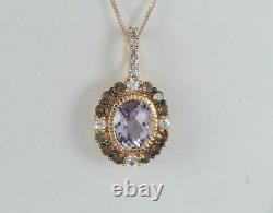 LeVian 14K Rose Gold Amethyst Smoky Quartz White Sapphire Necklace Pendant 18
