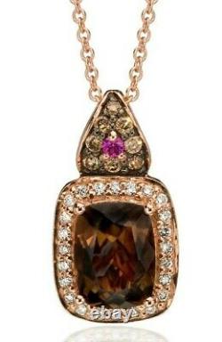 LeVian 14K Rose Gold Smoky Quartz Sapphire Round Brown Diamond Pendant Necklace