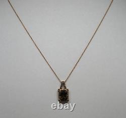 LeVian 14k Rose Gold Chocolate Diamonds Smoky Quartz Pendant Necklace 18 in