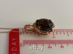 LeVian Chocolate Diamonds Smoky Quartz Pendant Necklace 7.25 cttw 14k Rose Gold