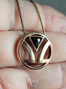 LeVian LOGO PENDANT 14K Rose GOLD on STERLING Silver with SMOKY QUARTZ NECKLACE