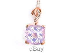 LeVian Lavender Quartz Diamond 5.97 ct Pendant Necklace 14k Rose Gold NEW
