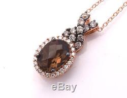 LeVian Smoky Quartz Chocolate Diamonds 1.21ct Pendant Necklace 14K Rose Gold NEW