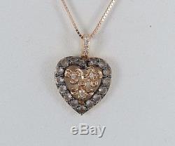 LeVian Smoky Quartz Diamond Heart Flower 14K Rose Gold Pendant Necklace
