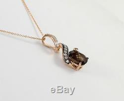 Levian 14K Rose Gold Smoky Quartz Diamnd Pendant Chain Necklace 16 QR2