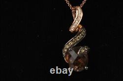 Levian 14k Rose Gold Smokey Quartz Chocolate Diamond Pendant & Chain Necklace