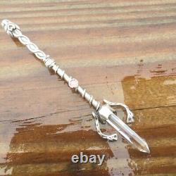 Lion Wand Pendant. 925 Sterling Silver with Natural Rose Quartz Crystal Point USA