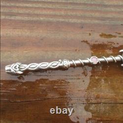 Lion Wand Pendant. 925 Sterling Silver with Natural Rose Quartz Crystal Point USA