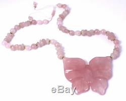 Lola Rose Butterfly Statement Pendant Necklace in Rose Quartz