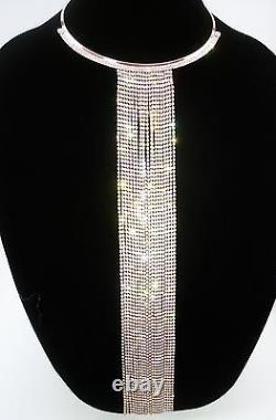 Long Clear Gem Crystal Rhinestone Fashion Necklace Bib Pendant Choker Rose Gold