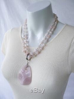 Long Morganite Rose quartz Pendant S925 Sterling silver necklace gemstone beads