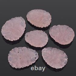 Lot of 6 Vintage Pink Rose Quartz Floral Carved Pendants