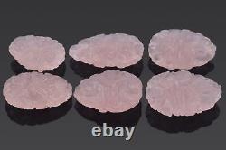 Lot of 6 Vintage Pink Rose Quartz Floral Carved Pendants