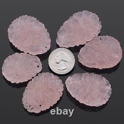 Lot of 6 Vintage Pink Rose Quartz Floral Carved Pendants