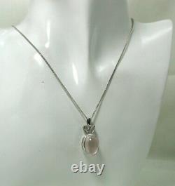 Lovely 9 carat White Gold Large Rose Quartz And Diamond Pendant And Chain