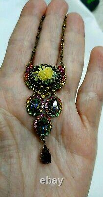 Lovely Michal Negrin Necklace Colourful Crystal Roses Swarovski