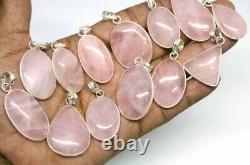 Lovely Rose Quartz Gemstone 925 Sterling Silver Plated Wholesale Bezel Pendants