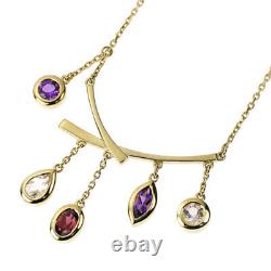 Lujiada K18YG Rhodolite Garnet Amethyst Rose Quartz Pendant Necklace Auth free