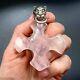 Luxury Jewelry Large Pendant Cross Rose Quartz Sterling Silver 925 Women's 24 gr