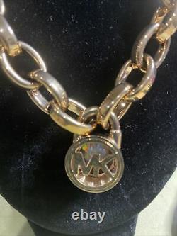 MICHAEL KORS Chunky GOLD CHAIN Crystal Logo Lock NECKLACE 18 & 7.5 BRACELET