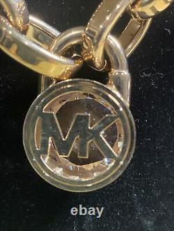 MICHAEL KORS Chunky GOLD CHAIN Crystal Logo Lock NECKLACE 18 & 7.5 BRACELET