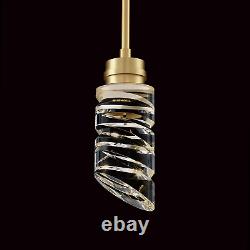 MOTINI 1-Light Cylinder Crystal Pendant Light in Gold Brushed Brass Finish LED