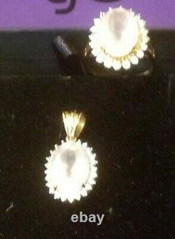 Matching Angelandia Rose Quartz Ring and Pendant set in 9k yellow gold