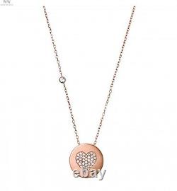 Michael Kors Rose Gold Tone Chain+heart Crystal Pave Pendant Necklace Mkj5054