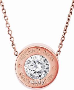 Michael Kors Rose Gold Tone Crystal MK Logo Pendant Necklace MKJ5342791