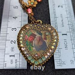 Michal Negrin Heart Parrot Rose Necklace Retro Floral & Swarovski Crystals Gift