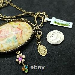 Michal Negrin Large Necklace Long Cabochon Cameo Rose & Swarovski Crystals Gift