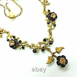 Michal Negrin Necklace Black Roses Gothic Statement With Swarovski Crystals Gift