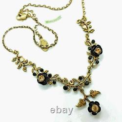 Michal Negrin Necklace Black Roses Gothic Statement With Swarovski Crystals Gift