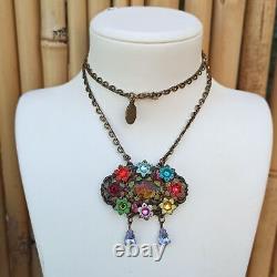 Michal Negrin Necklace Cabochon Roses Large & Colorful Swarovski Crystals Gift