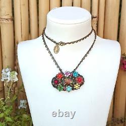 Michal Negrin Necklace Cabochon Roses Large & Colorful Swarovski Crystals Gift