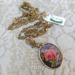 Michal Negrin Necklace Cabochon Roses Long Filigree With Swarovski Crystals Gift