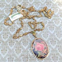 Michal Negrin Necklace Cabochon Roses Long Filigree With Swarovski Crystals Gift