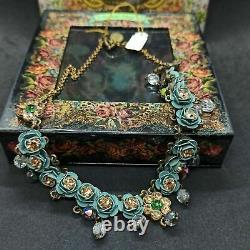 Michal Negrin Necklace Chandelier Roses Vintage Statement With Crystals Gift Box