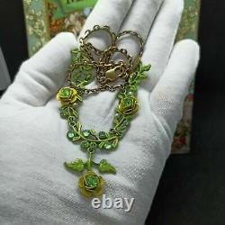 Michal Negrin Necklace Crystals Roses Yellow Green Statement Enamel Pearls Gift