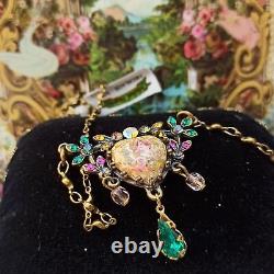 Michal Negrin Necklace Heart Roses Teardrop & Crystals Victorian Retro Box Gift