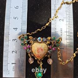 Michal Negrin Necklace Heart Roses Teardrop & Crystals Victorian Retro Box Gift
